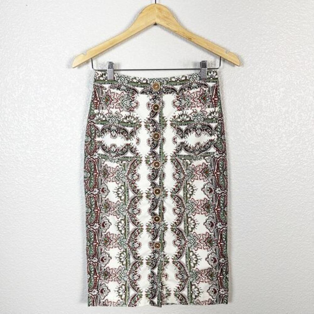 Maeve by Anthropologie Women's Kaleidoscope Button-Front‎ Pencil Skirt Size 0
